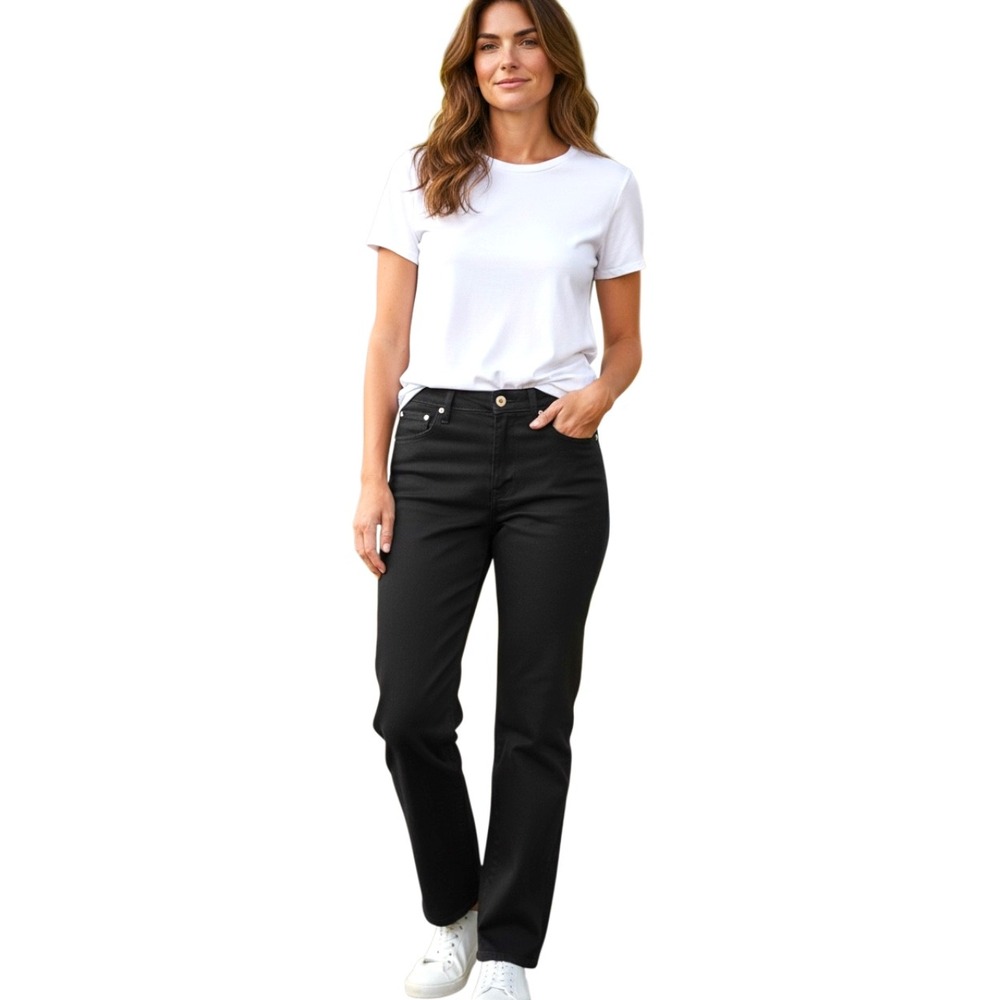 Denim & Co Crosstretch Black Straight Leg High Rise Jeans Womens Size 14